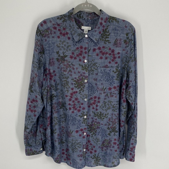 J. Jill Tops - J. Jill Blue Floral Shirt 100% Cotton Size Medium